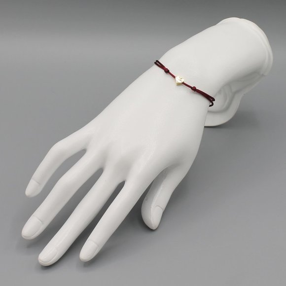 Heart burgundy gold string bracelet adjustable - Picture 4 of 7